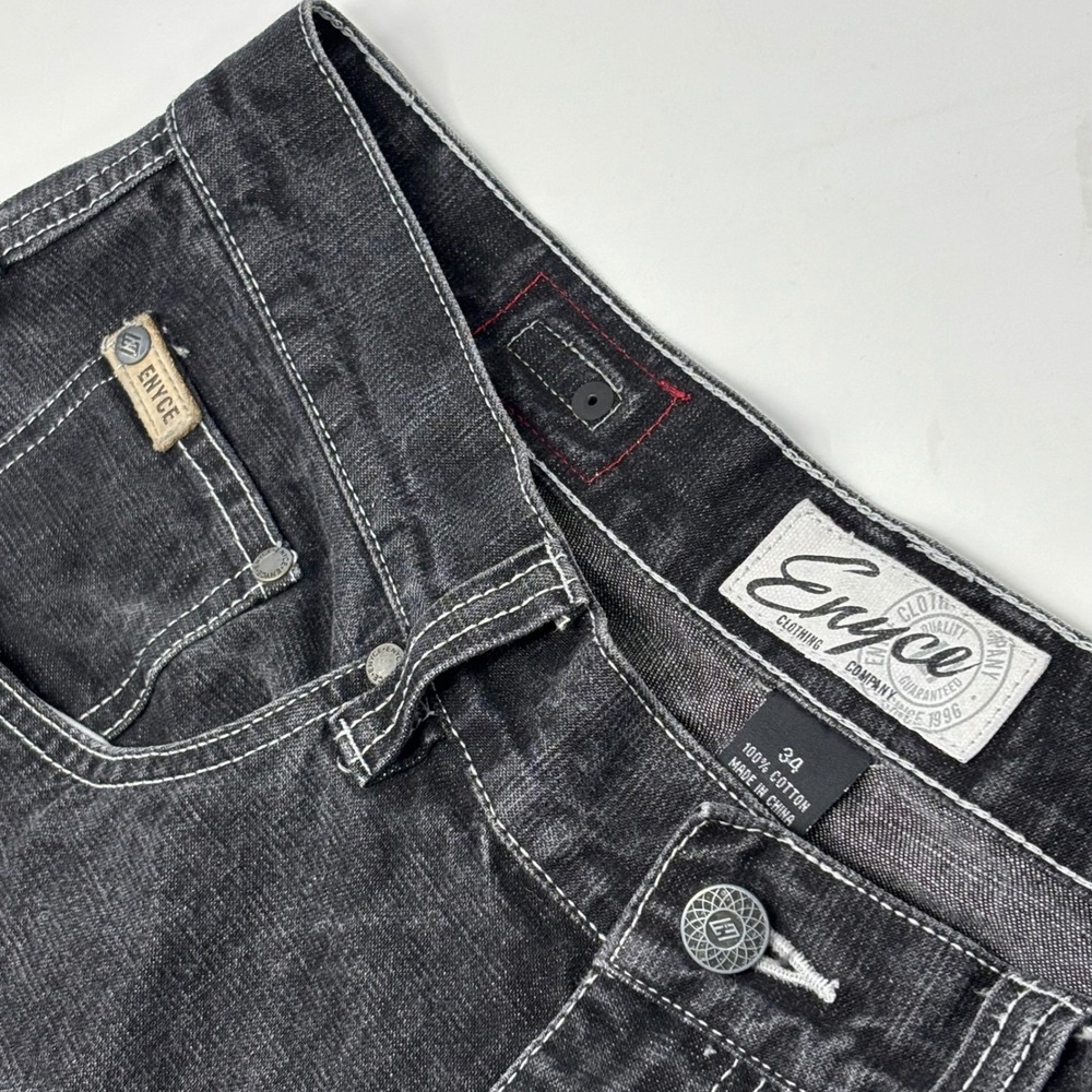 ENYCE Wide Leg Baggy Jeans Men's 34 Black Denim Logo Patch